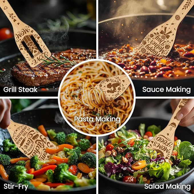 CUTHOLLOW 6PCS Mother's Day Elements Wooden Kitchen Cooking Utensil Set - Image 4