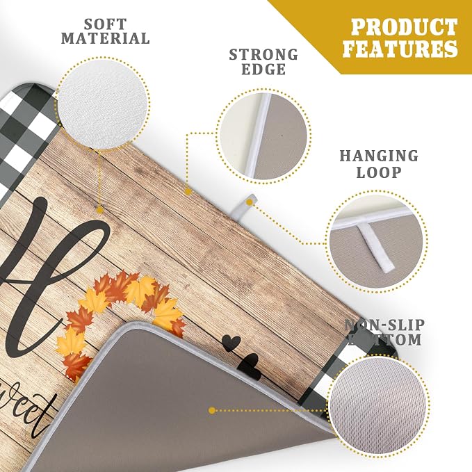 Giwawa Home Sweet Home Dish Drying Mat 18x24 Inch Fall Autumn Maple Leaf Wreath - Image 4