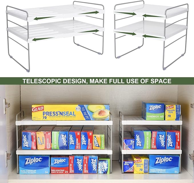 2 Pack Expandable Kitchen Wrap Organizer Rack, Height & Width Adjustable - Image 2