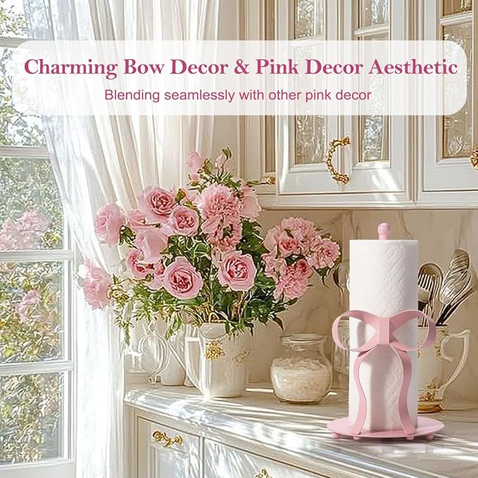 Pink Bow Paper Towel Holder Coutertop - Image 3
