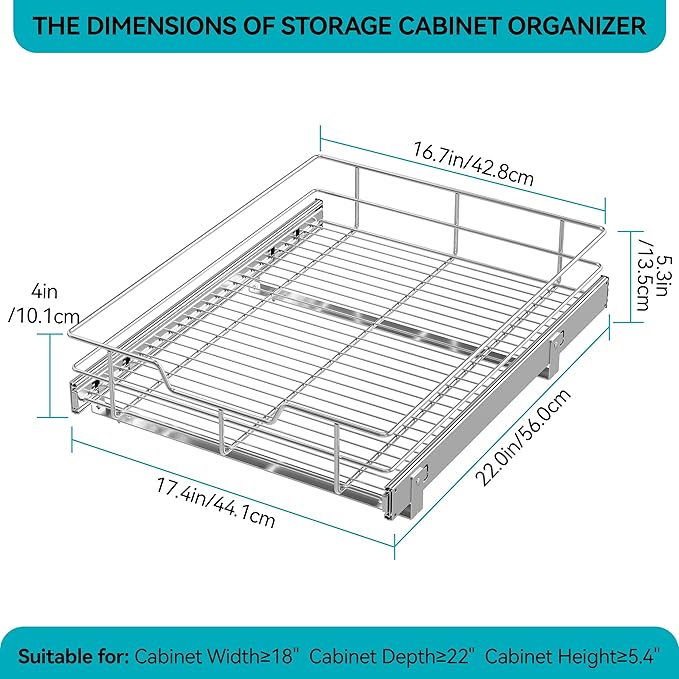 Pull Out Cabinet Organizer 17" W X 22" D, Slide Out Drawers - Image 2