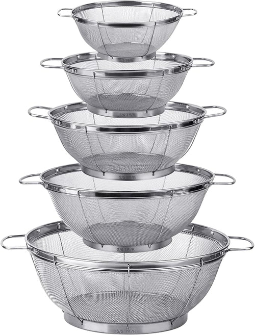 5 Pack 18/8 Stainless Steel Colander Sieves, Rinse or Steam by Tiawudi