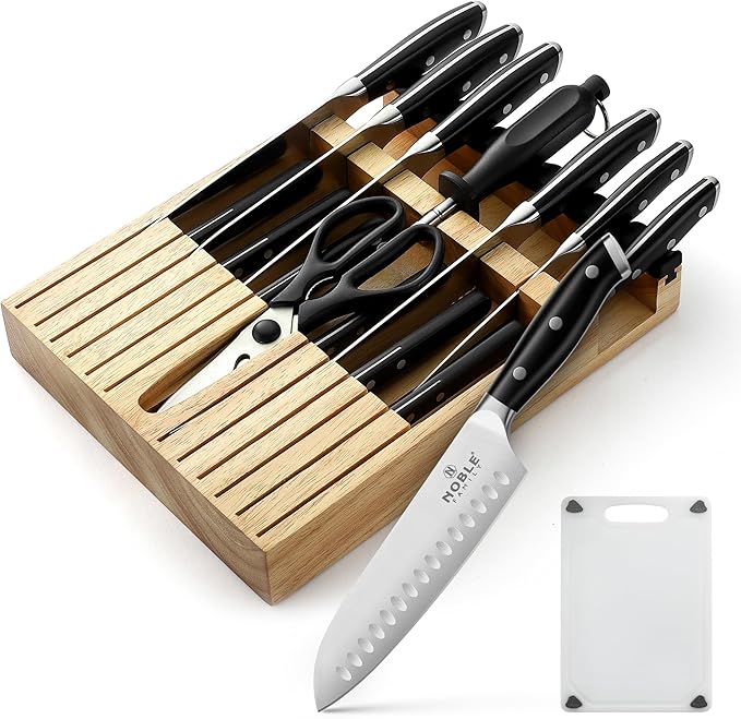 Knife Set with Block, N NOBLE FAMILY 16Pcs Kitchen Knives Drawer Organizer Set by NNOBLEFAMILY
