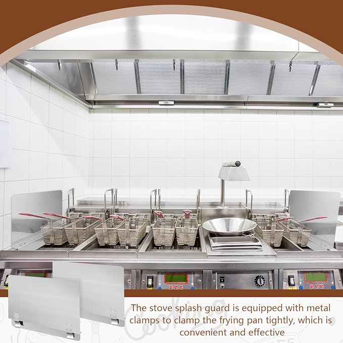 Ferraycle 2 Pack 20-1/2" W x 9" H 304 Stainless Steel Fryer Splash Guard - Image 7