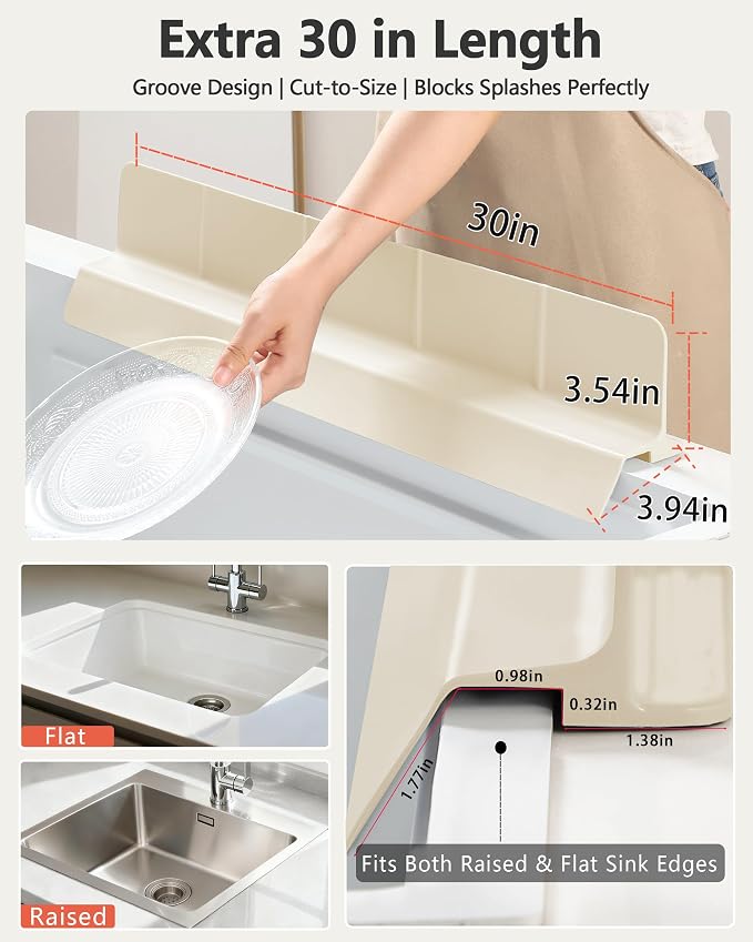 Kitchen Sink Splash Guard 30" 18" 23" Self-Draining Silicone Water Guard - Image 4