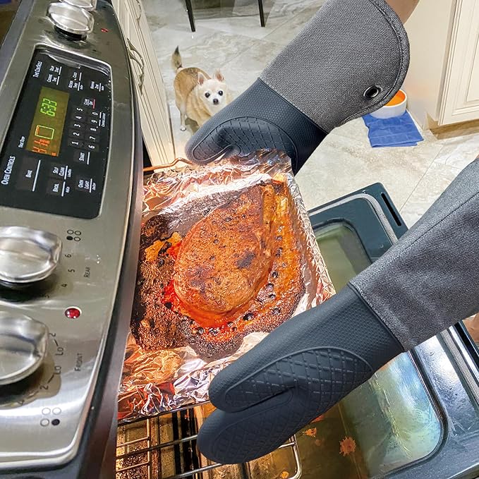 Professional Microwave Silicone Oven Mitts one Pair, Kitchen Mitten Set - Image 4
