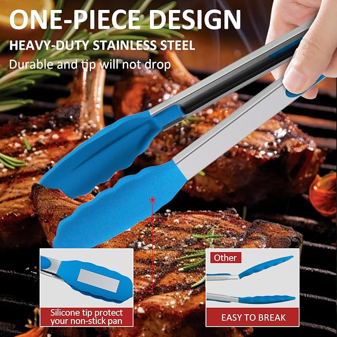 9 Pieces Silicone Tongs for Cooking 7, 12 inches Kitchen Tongs - Image 3