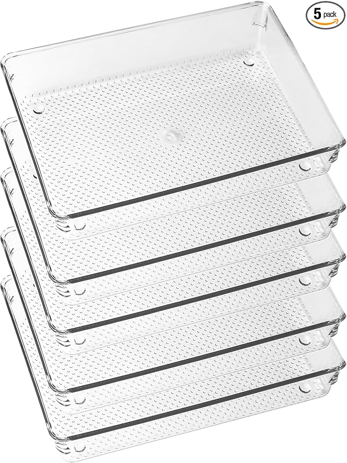 5 Pack Clear Plastic Drawer Organizer Tray Cutlery Utensil Makeups Drawer by ihomecooker