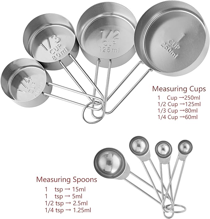 8PCS Measuring Cups, OHOLA Stainless Steel Measuring Cups and Spoons Set - Image 2