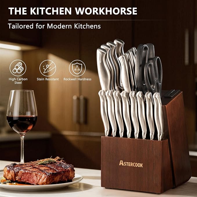 Knife Set, Astercook 21 Pieces Kitchen Knife Set - Image 8