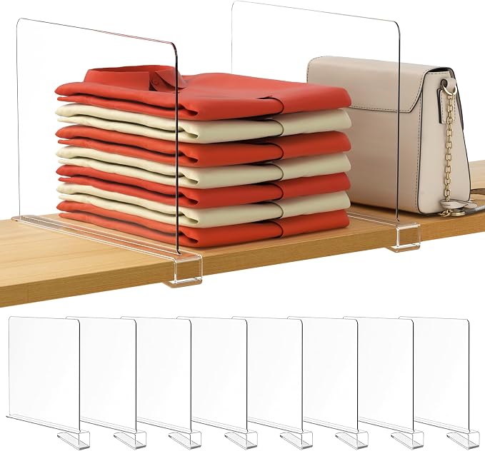 HBlife 12 Inches Tall Clear Shelf Dividers, 8 Pack Purse Organizer by HBlife