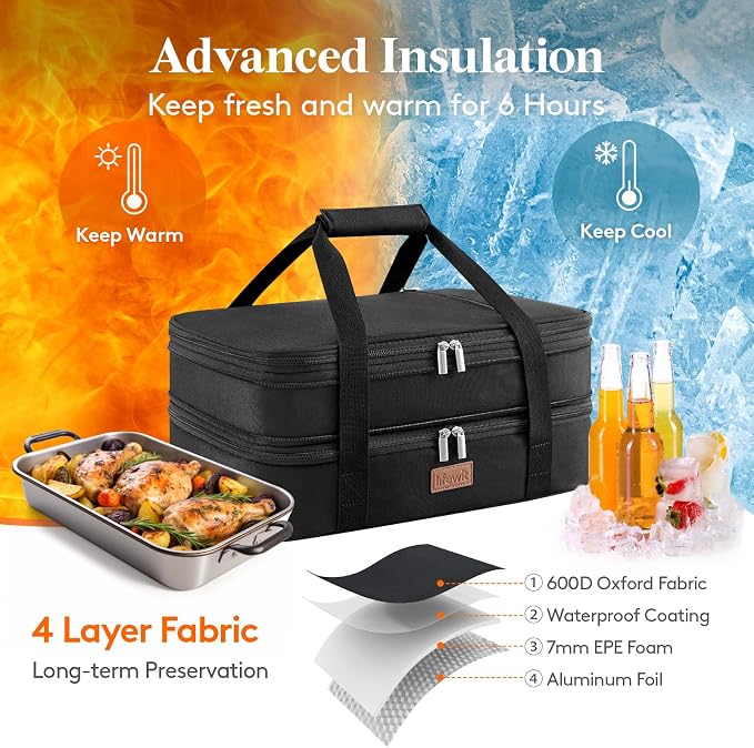Lifewit Insulated Double Decker Casserole Carrier, Expandable Lasagna Lugger - Image 3