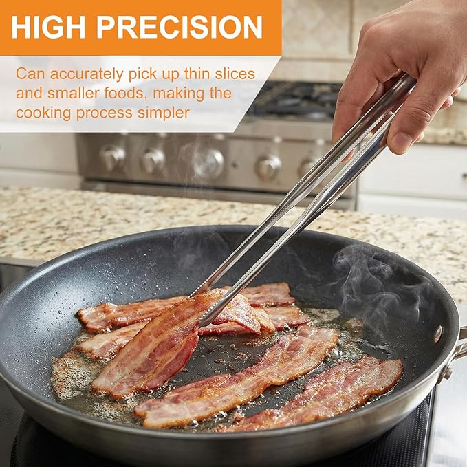 Stainless Steel Kitchen Tongs 2 Set, Non-Slip Serrated Tips, One-Piece Metal - Image 4