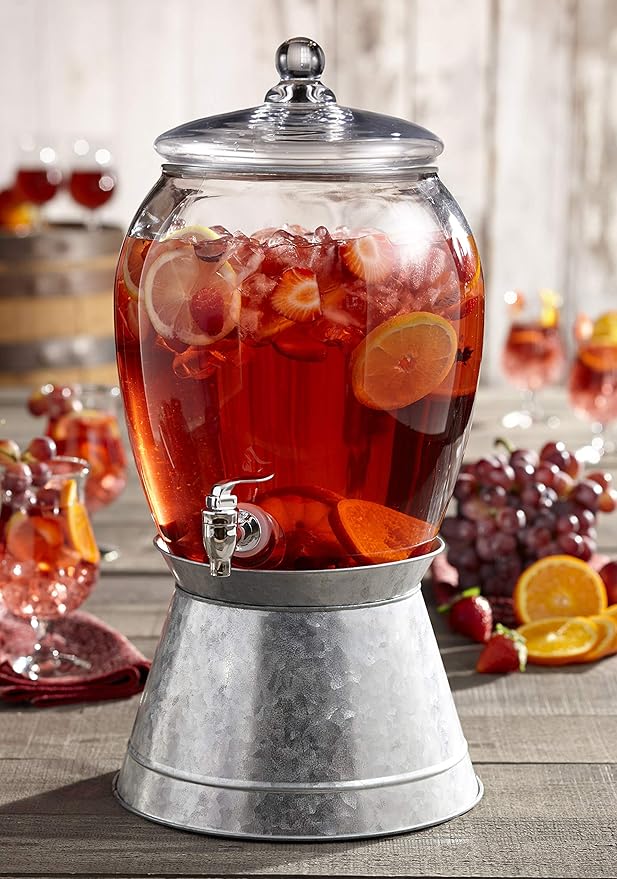 Style Setter Beverage Dispenser Cold Drink Dispenser Glass Jug, Metal Stand & - Image 2