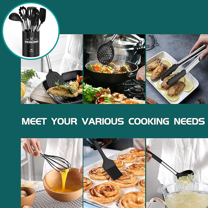 Silicone Cooking Utensil Set, Umite Chef 15pcs Silicone Cooking Kitchen - Image 4