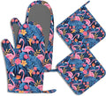 Oven Mitts and Pot Holders Sets Flamingo Tropical Flower Silicone Kitchen Mits by BIGXIUKA