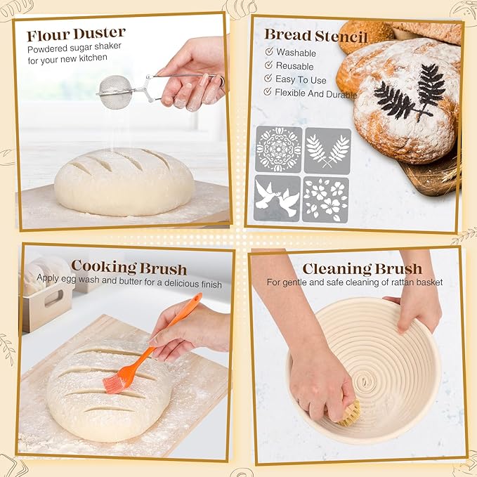 Sourdough Bread Baking Supplies, Sourdough Starter Kit, Bread Proofing Basket - Image 3