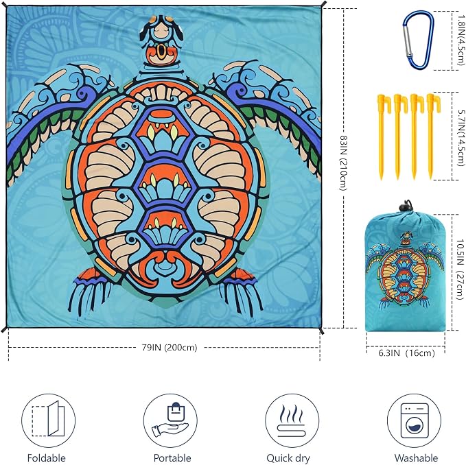 WIWIGO Beach Blanket Waterproof Sandproof Beach Mat 79" X 83"/10'x9'for 2-8 - Image 2