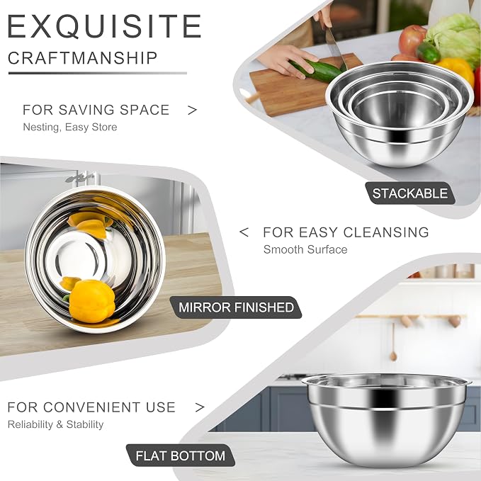 HaWare Mixing Bowls with Airtight Clear Lids, 6-Piece Stainless Steel Strong - Image 5