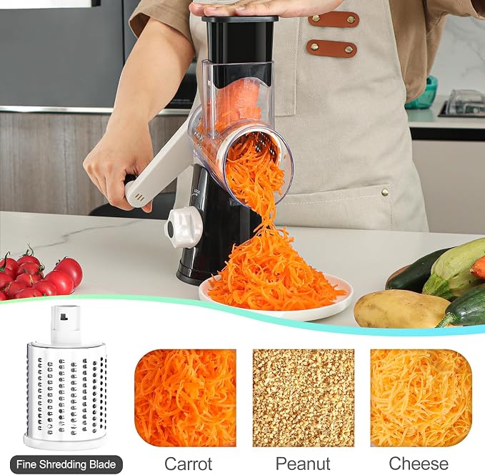 Ourokhome Rotary Cheese Grater Hand Crank, Kitchen Shredder Speed Mandolin - Image 2