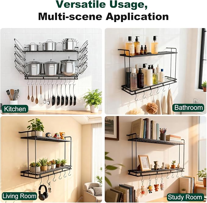 Housolution Pot Rack Wall Mounted, 3 Level Height Adjustable, 2 Tier Heavy Duty - Image 6