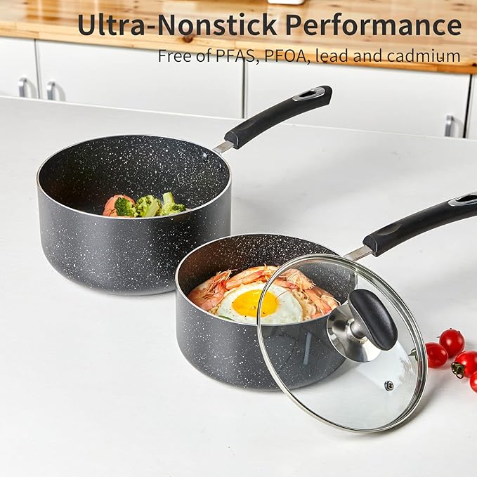 Nonstick Saucepan Set with Lid, Non Stick 2Qt & 3Qt Sauce Pan Set with Glass - Image 6