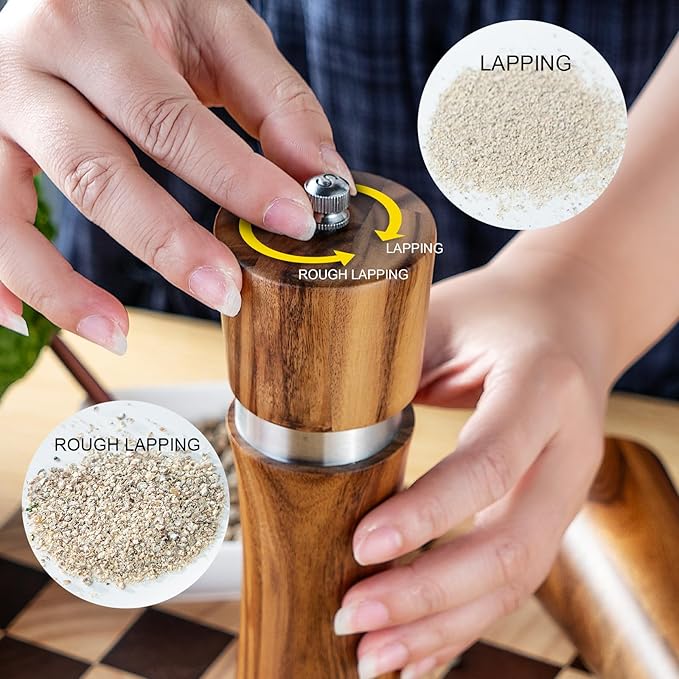 Pepper Grinder, Wood Salt and Pepper Grinder Mills Sets, Acacia Wood Manual - Image 4