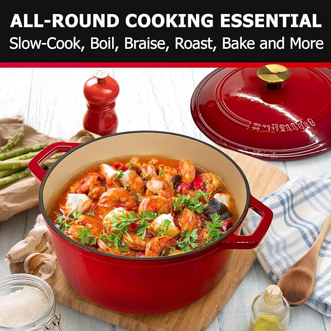 MUELLER HOME 7.5 QT Enameled Cast Iron Dutch Oven, Heavy-Duty Casserole Dish - Image 6
