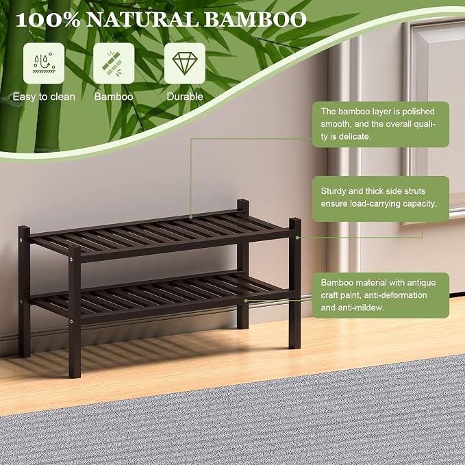 ROMGUAR CRAFT 2 Tier Bamboo Shoe Rack - Image 6