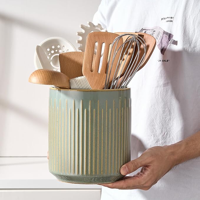 JIEMEI HOME Kitchen Utensil Holder, Ceramic Stable Utensil Crock - Image 5