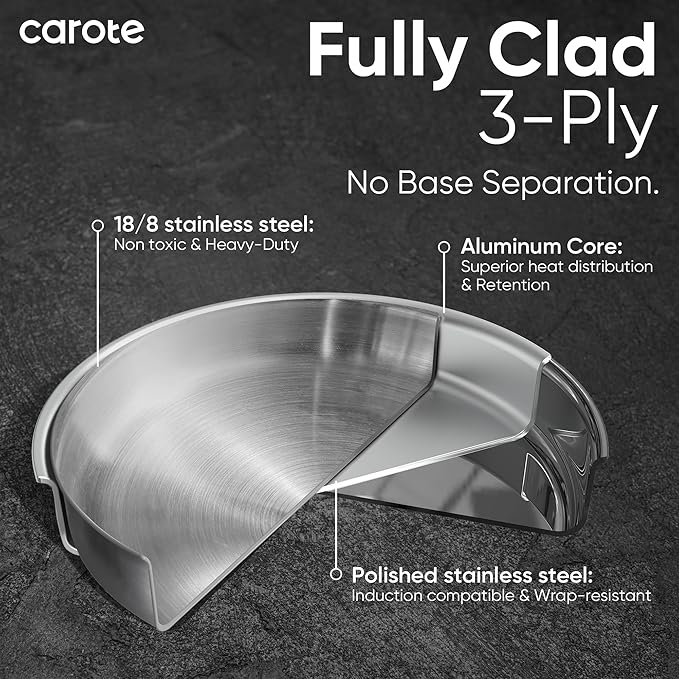 CAROTE 18pcs Stainless Steel Cookware Set - Image 4