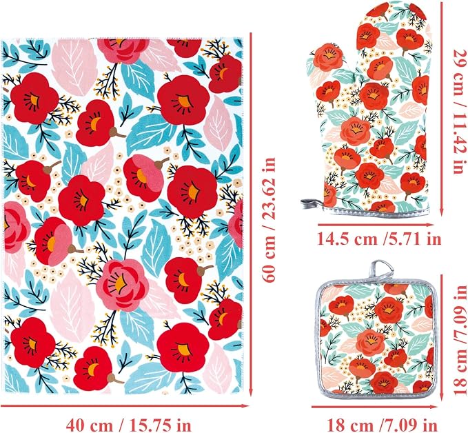 6 Pcs Kitchen Stuff, Wild Floral Kitchen Oven Mitts, Pot Holders Sets - Image 2