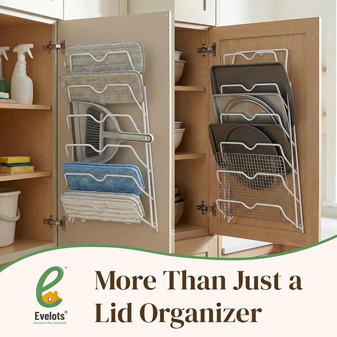 Evelots 6 Pot Lid Organizer for Cabinet or Pantry Wall - Image 8