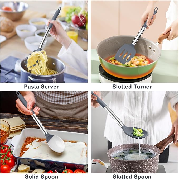 TeamFar Silicone Cooking Utensils Set, Turner/Spoon/Pasta Server - Image 4