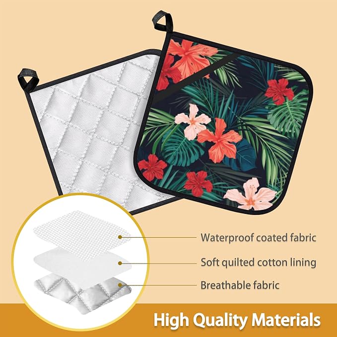 Tropic Hawaiian Hibiscus Flower Pot Holder Set of 2, Heat Resistant Potholders - Image 3