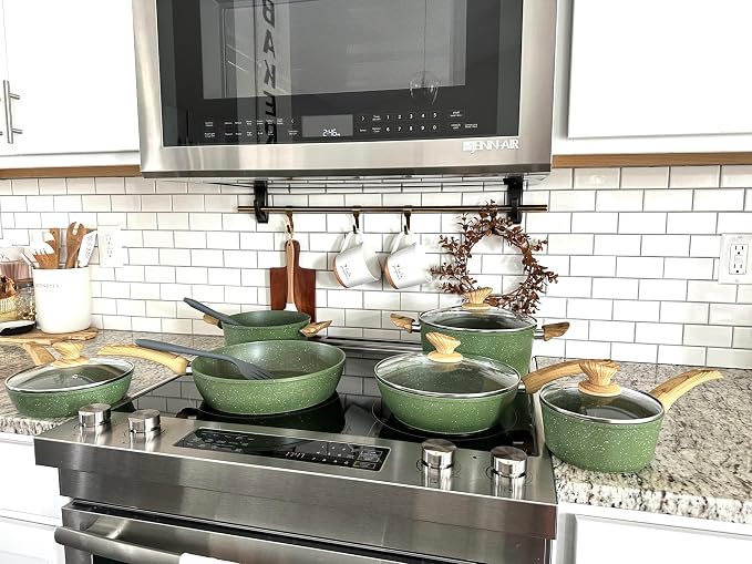 MAISON ARTS Pots and Pans Set Non Stick, 12 Piece Green Granite Kitchen - Image 2