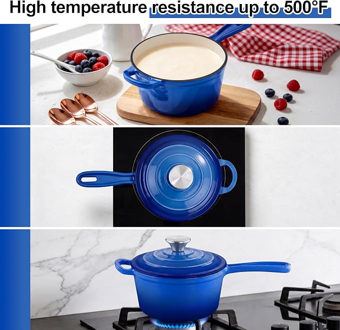 1 Quart Saucepan with Lid, Leonyo Enameled Cast Iron Dutch Oven Pot, Non Stick - Image 4