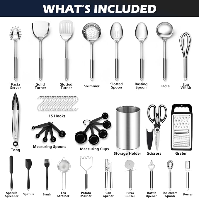 E-far Stainless Steel Kitchen Utensils Set, 39-Piece Cooking Utensils Set - Image 2