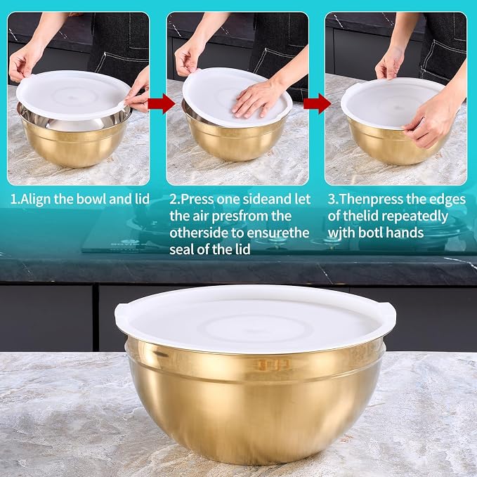 4 Piece Gold Mixing Bowls With Lids - Image 3