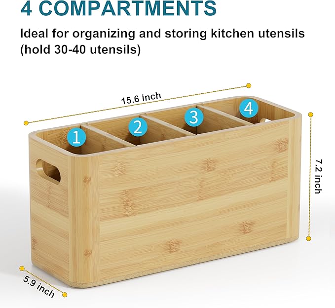 Bamboo Utensil Holder for Kitchen Counter, Extra Large Utensil Organizer for - Image 2