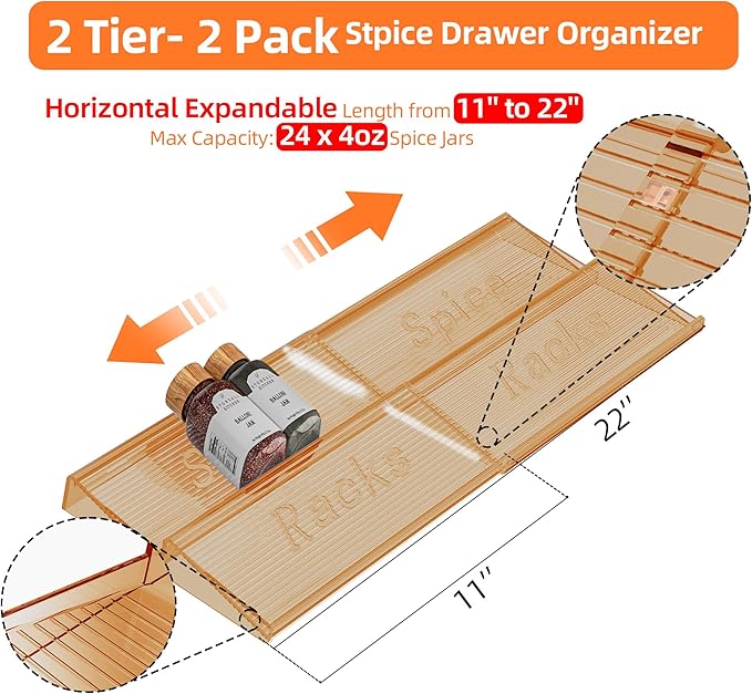 MUDEELA Clear Spice Drawer Organizer, 2 Tier - Image 2