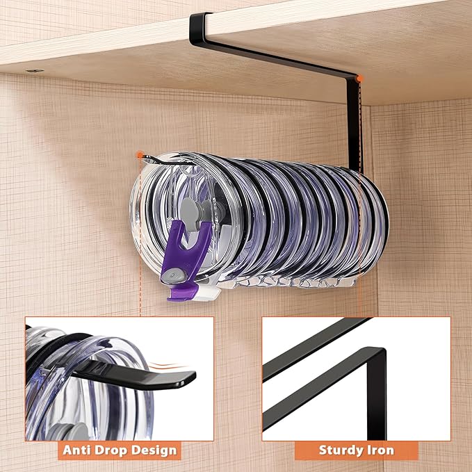 Tumbler Lid Organizer, Horizontal Tumbler Lid Storage Hook Up to 10 Lids - Image 4
