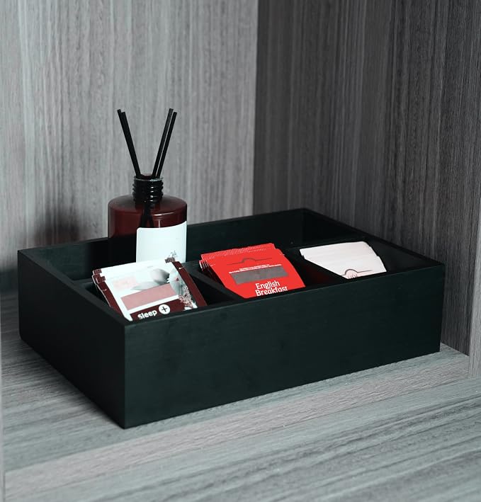 Tea Bag Organizer Wood Black, 4 Compartments Tea Bag Holder, Large Capacity - Image 8