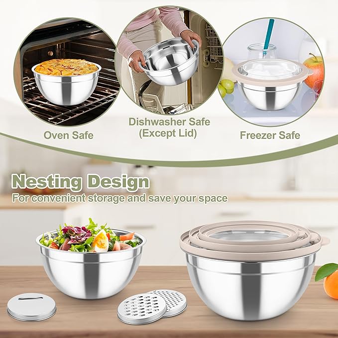 TeamFar Mixing Bowls, Stainless Steel Salad Serving Bowl - Image 5
