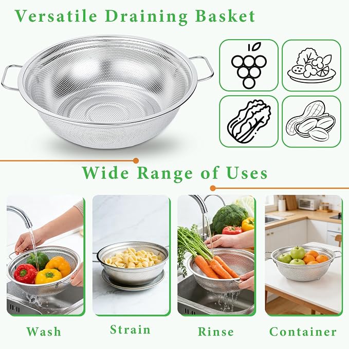 Colander Set of 3, Stainless Steel Micro-Perforated Colanders Strainers - Image 6