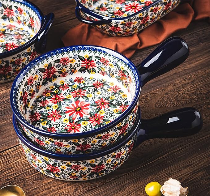 Red Daisy Flower Vintage Style Ceramic Bakeware Casserole Dish Baking Pan - Image 4