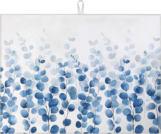 Blue Eucalyptus Leaves Dish Drying Mat by MOUNTANLLY