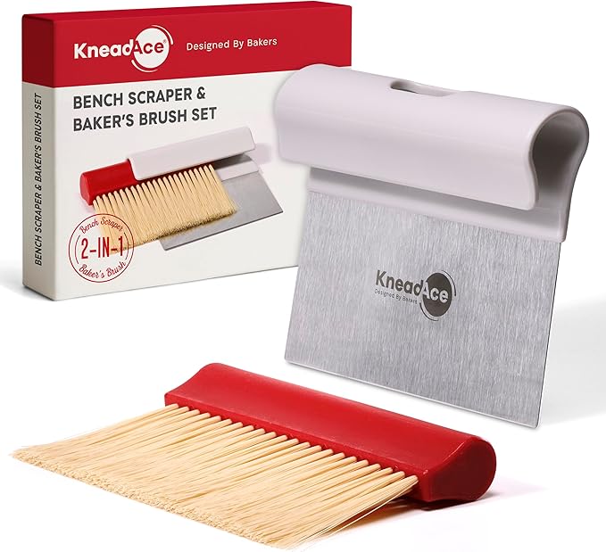 KneadAce Dough Scraper & Baker’s Brush Set. Stainless Steel Bench Scraper & by KneadAce-DesignedbyBakers