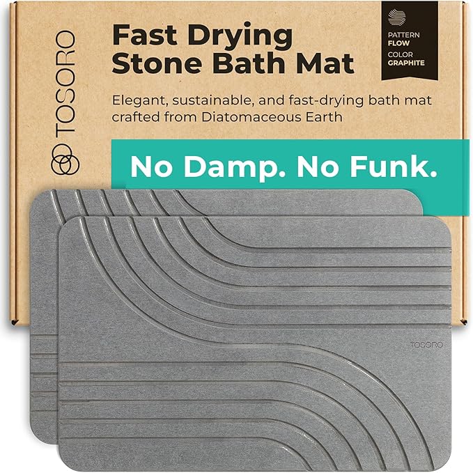 TOSORO - Stone Bath Mat Diatomaceous Earth Shower Mat Non-Slip Super Absorbent by Tosoro