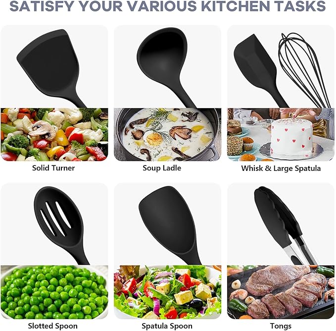 TeamFar Silicone Cooking Utensils, 446°F Heat Resistant Kitchen Gadgets Tools - Image 5